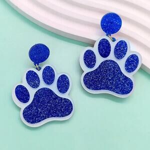 Blue and White Acrylic Paw Drop Earrings Kentucky